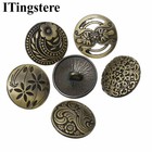 Itingstere 30pcs Mixed Antique Bronze Color Round Shape Engraved Metal Buttons