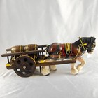 Vintage Ceramic Clydesdale Draft Horse Wooden Beer Barrel Wagon Cart Figurine