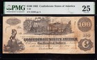 Very Nice Bold   Crisp Vf  T-39 1862  100 Confederate  train  Csa Note  Pmg 25 