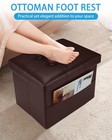 17 Inch Brown Leather Folding Ottoman Storage Foot Rest Bench Side Pocket