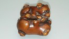 Fine Japanese Meiji  late 19thc  Boxwood Netsuke Of Two Puppies Playing