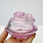 Vintage Pink Glass Bunny Rabbit On Nest Basket Figurine Covered Trinket Dish