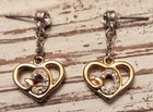 Vintage Gold Heart  c  Curve Clear Rhinestones Love Dangle 1 25  Dainty Earrings