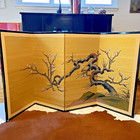 Vintage Japanese Byobu Screen 6  Hand-painted Silk Cherry Blossom Showa Era