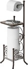 English Style Bathroom Toilet Tissue Roll Holder Stand With Shelf  Bronze