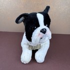 Fao Schwarz French Bulldog Plush Puppy Dog Lying 12  White Black Collar 2018