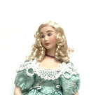 Dollhouse Miniature Porcelain Lady Doll In A Blue Dress With Blonde Curles