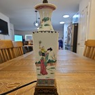 Antique Ca 1900 Early 20th C Chinese Famille Rose Porcelain Vase lamp  23  