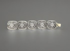 Vintage Norway Pewter Chunky Link Panel Bracelet Rosemaling Rosettes 7  Mid Cent