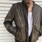 Men s 90 s Military Vintage Style Distressed Brown Real Genuine Leather Jacket