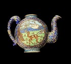 Vintage Miniature Chinese Enameled Cloisonne Tea Set With Crane   Spotted Deer