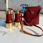 Zehra Vintage Nautical Brass Spyglass Telescope Folding Handle   Leather Case