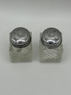Vintage Mini Pressed Clear Glass Salt   Pepper Shakers Set    