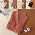 Lady Sheer Floral Lace T-shirt Top Breathable Mock Neck Long Sleeve Pullover Top