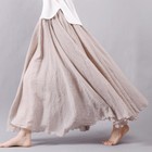 Women s Summer A-line Stretchy Waist Cotton Linen Long Flowy Skirt Solid Color