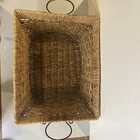 Large Vtg Wicker Basket Woven Beautiful Rectangle In  Hidden Steel Cage W handle