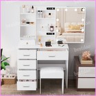 Makeup Vanity Set With Led Lighted Mirror And Charging Station Dressing Table