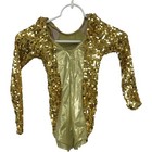 Balera Dance Body Suit Girl s Size Sc Long Sleeve Acro Jazz Shorts Gold Sequins