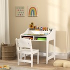 Qaba Kids Desk And Chair Set  Children Study Table With Chair  White