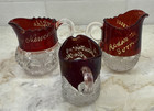 Lot Of 3 Different Antique 1893 Worlds Fair Ruby Flash Creamer Mini Pitcher Tenn
