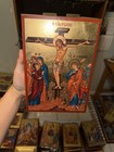 Crucifixion Of Christ Orthodox Icon Gold Leaf Flat Wood  handmade  18x25cm