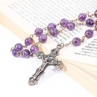 Amethyst Beads Rosary Beaded Necklace Stone Bead Holy Soil Medal   Cross