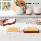 Dowan Glass Butter Dish With Ceramic Lid  Large Butter Container For 3 Sticks  2