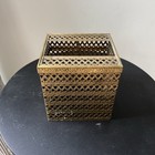 Gold Filagree Tissue Box Cover Hollywood Regency Square Vintage Vanity Decor