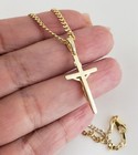 925 Sterling Silver 14k Gold Jesus Christ Crucifix Pendant Cuban Chain Necklace 