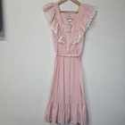 Vintage Nubi Pink White Striped Prairie Dress Ruffle Eyelet Lace Size Xs s