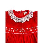 Vintage Velvet Dress Red Lace Collar Smocked Floral Baby Girl 12m Holiday