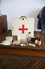 Vintage Red Cross First Aid Medical Kit Wood Tool Box Cabinet Medicine Case