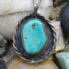 Old Native American Turquoise Pendant Necklace Handmade Sterling Rope Twist Wire
