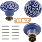 Purple Ceramic Knobs 10 Pack Flower Drawer Pulls Vintage Cabinet Knobs - Antique