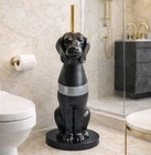        High Quality Modern Black Dog Toilet Brush Holder Bathroom Decor Gold Handle