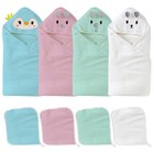 4 Pack Fleece Baby Towels With 4 Matching Wash Cloths Newborn Bath Set Baby B   