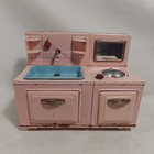 Vintage Small Pink Childs Play Kitchen Sink Stove Oven Cabinet Metal Tin