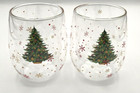 Clear Glass Double Walled 10 Oz Stemless Wine Glass Christmas Tree Red Gold Snow