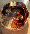 Set Of Vintage Faux Tortoise Shell Lucite Cuff Bracelets Mid Century  Amber 1960