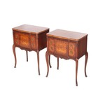 Pair Of Antique French Louis Xv Mahogany   Satinwood Inlaid 2-drawer Stands