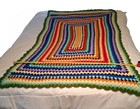Vtg Handmade Crochet Granny Square Afghan 45  X 75  Rainbow Ooak Throw Blanket