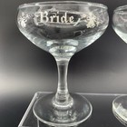 Vintage Bride   Groom Wedding Toasting Glasses Set Etched Champagne Coupes Pair