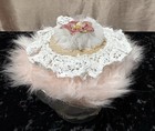 Handmade Retro Powder Puff In Vintage Opalscent Glass Dish Boudoir Gift Shabby