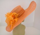 Kentucky Derby Church Wedding Feather Flower Sinamay Wide Dress Hat 58  orange 