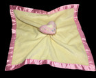Baby Essential Yellow Security Blanket Lovey Rattle Pink Heart With Satin Trim