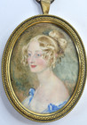 Fine Antique Victorian Blonde   Blue Tiara Lady Miniature Portrait Painting