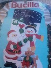 Vintage Bucilla Felt Applique Christmas Stocking Kit Santa   Snowman Deer 1991