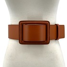 Women Wide Fashion Big Rectangular Buckle Soft Full Grain Leather Waistband Belt