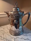 Meridian Antique Tilting Water Pitcher W  Stand Victorian Quadruple Silver Plate