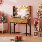 Vanity Desk With Mirror And Led Light Bulb  Small Makeup Vanity Table With Drawe
